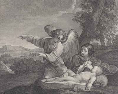 ハガルが眠りのそばで手を組むと、荒野でハガルに現れる天使., 1700-28. 作： Charles Louis Simonneau
