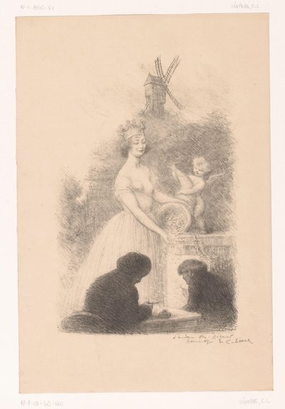 冠をかぶった女性と宝庫のプット 作： Charles Lucien Leandre
