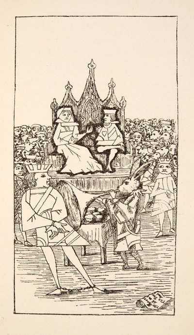 ハートのナイフの試練、パブ、Alices Adventures Under Ground、パブからのイラスト。 1886（ファクシミリ） 作： Charles Lutwidge Dodgson