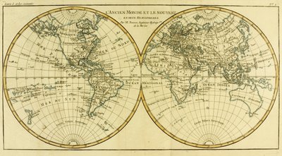Guillaume Raynal（1713-96）による「地球のすべての既知の部分の地図」からの2つの半球の世界の地図は、1780年にジュネーブで出版されました 作： Charles Marie Rigobert Bonne