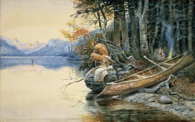 湖畔のキャンプ場、1908年 作： Charles Marion Russell