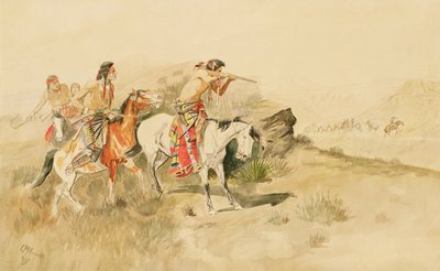 Muleteersへの攻撃、1895年頃（紙に鉛筆とトイレ） 作： Charles Marion Russell