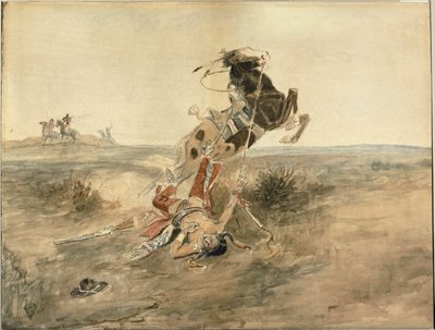倒れたインドの戦士 作： Charles Marion Russell