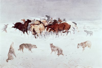 飛ぶ蹄」（水彩・紙 作： Charles Marion Russell