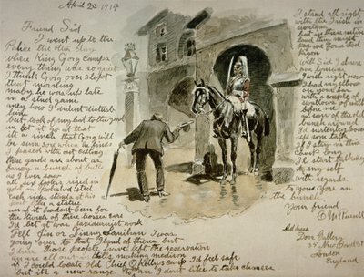 イラスト入りの手紙、1914年4月20日（紙にペンとインク、ウォッシュ 作： Charles Marion Russell