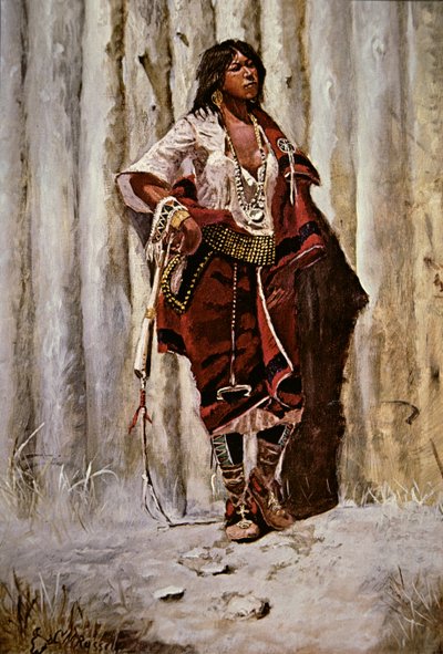 ストックヤードのインディアン・メイド」（油彩・キャンバス 作： Charles Marion Russell
