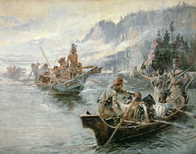 ルイス＆クラーク、コロンビア川下流へ 作： Charles Marion Russell