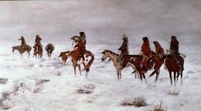 雪嵐の中で迷子になった私たちは友達です」1888年（油彩・キャンバス 作： Charles Marion Russell
