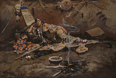 Waiting And Mad (メゾナイトにマウントされたオイルオンボード) 作： Charles Marion Russell