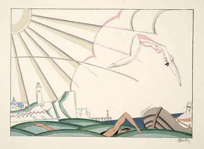 スポーツ＆エンターテイメント、パブのBain de Mer。 1914（ステンシルプリント） 作： Charles Martin