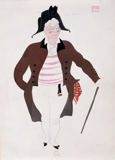 ジョアッキーノ・ロッシーニ作「セビリアの理髪師」のバルトロの衣装、チャールズ・マルティン（1884-1934）によるスケッチ 作： Charles Martin