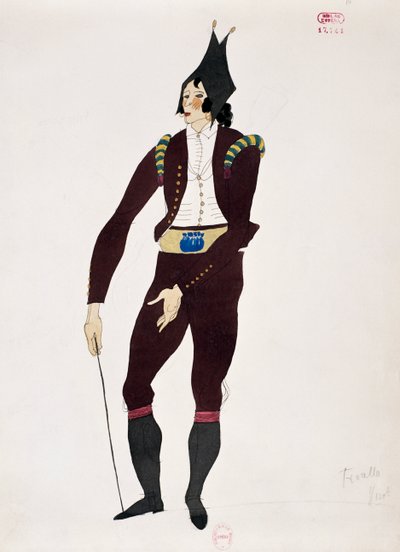 ジョアッキーノ・ロッシーニ作「セビリアの理髪師」のフィオレッロの衣装、チャールズ・マルティン（1884-1934）によるスケッチ 作： Charles Martin