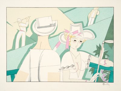 スポーツとエンターテイメント、パブからのゴルフ。 1914（ステンシルプリント） 作： Charles Martin