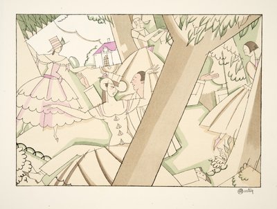 Les Quatre Coins、スポーツおよびエンターテイメント、パブ。 1914（ステンシルプリント） 作： Charles Martin