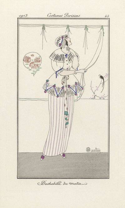 朝のドレス、『Costumes Parisiens』より。1913年（ポショワールプリント 作： Charles Martin