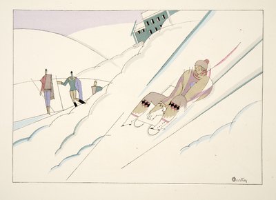 スポーツ＆エンターテイメントのパブからそり。 1914（ステンシルプリント） 作： Charles Martin