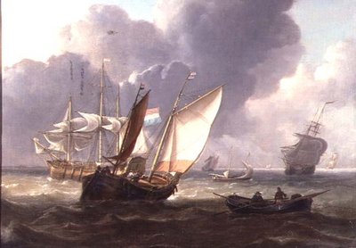 うねりの中のオランダの3名様と小型船 作： Charles Martin Powell