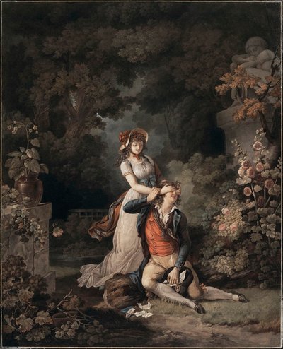 1790 年代の『恋人は無意識のうちに捕まった』。 作： Charles Melchior Descourtis