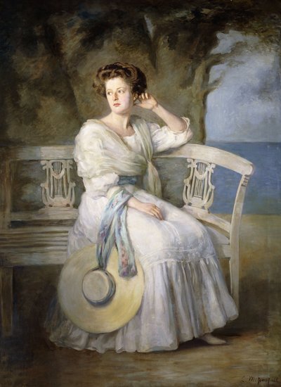 青いドレスを着ている女性の肖像画 作： Charles Mendelssohn Horsfall