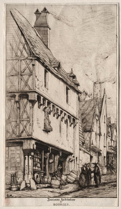 ミュージシャンハウスと呼ばれることもあるブールジュの古い家、1860年。 作： Charles Meryon