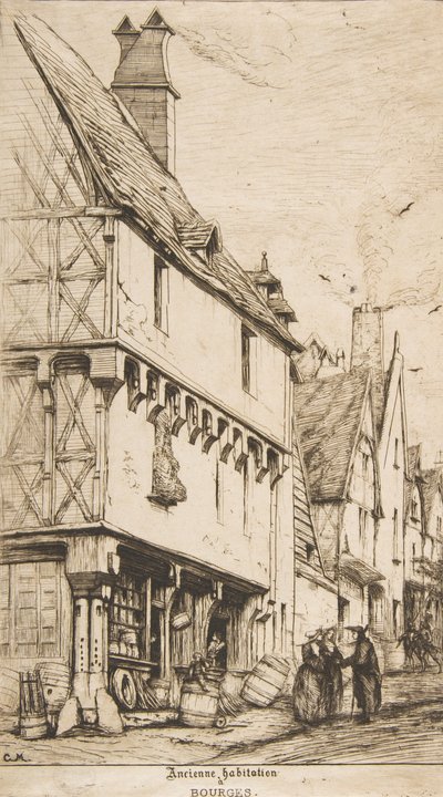 古い家、または音楽家の家、ブールジュ、1860年。 作： Charles Meryon