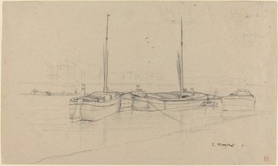 マストと川のボート 作： Charles Meryon