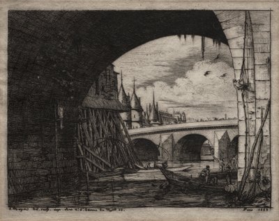 パリのエッチング: ノートルダム橋のアーチ 作： Charles Meryon