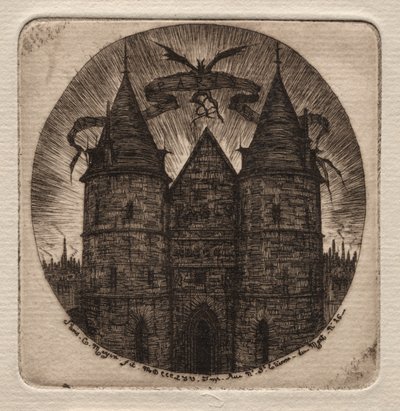 パリのエッチング：正義の宮殿の旧門、1854年。 作： Charles Meryon