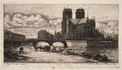 パリのエッチング：ノートルダム大聖堂の後陣、1854年。 作： Charles Meryon