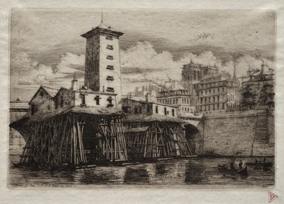 パリのエッチング：ノートルダムポンプ、1852年。 作： Charles Meryon