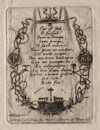 パリのエッチング：ノートルダムポンプ、小皿、1854年。 作： Charles Meryon
