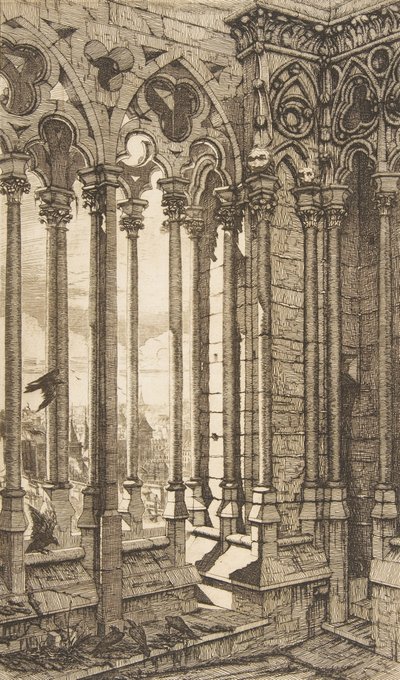 ギャラリー、ノートルダム大聖堂、パリ、1853年。 作： Charles Meryon
