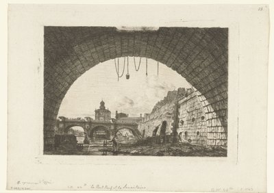 Gezicht op Pont-Neuf van onder boog Pont-au-Change in Paris ポン・オ・チェンジの最初のアーチの下から見たポン・ヌフとサマリテーヌ 作： Charles Meryon