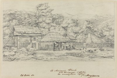 バンクス島のアカロアにある先住民の穀倉と住居 作： Charles Meryon
