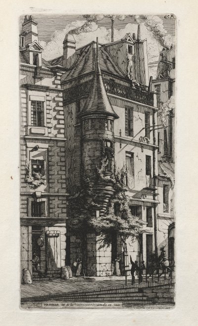 タレットのある家、rue de laTixéranderie、パリ、1852年。 作： Charles Meryon