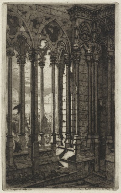 パリのノートルダム美術館 (The Gallery of Notre Dame, Paris) 作： Charles Meryon