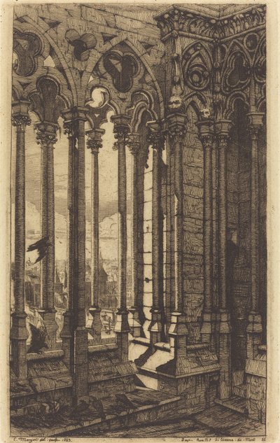 パリのノートルダム美術館 (The Gallery of Notre Dame, Paris) 作： Charles Meryon