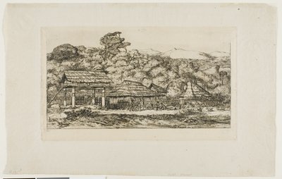 バンクス半島、アカロアの先住民の納屋と小屋（1845年 作： Charles Meryon