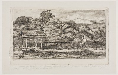 バンクス半島、アカロアの先住民の納屋と小屋（1845年 作： Charles Meryon