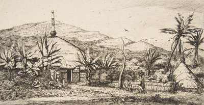ニューカレドニア: バラデからプエボへの道にある大きな原住民の小屋、1845 年、1863 年。 作： Charles Meryon