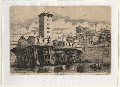 ノートルダムパンプハウス、パリ、1852年。 作： Charles Meryon