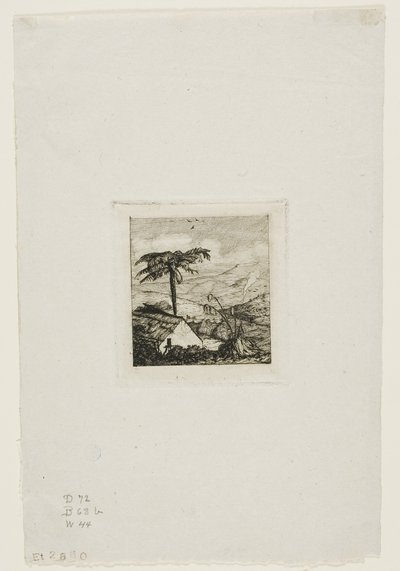 老兵の茅葺きコテージ、アカロア、1845年 作： Charles Meryon