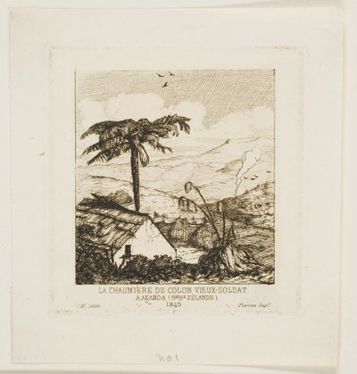 老兵の茅葺きコテージ、アカロア、1845年 作： Charles Meryon