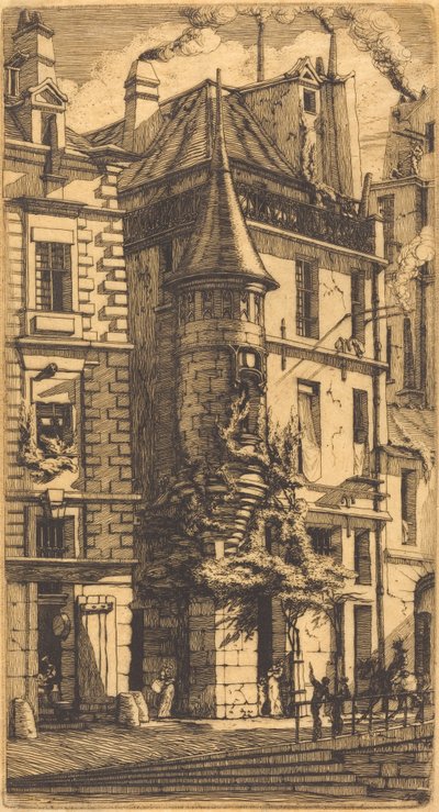 Rue de la Tixéranderie、パリの小塔 (パリ、ウィーバーズ ストリート、小塔のある家) 作： Charles Meryon