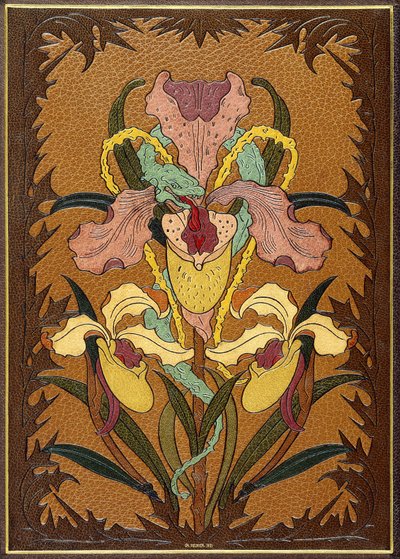 シャルル・ボードレールの「悪の華」の裏地、アイリスの周りに絡み合った蛇を描いた 作： Charles Meunier