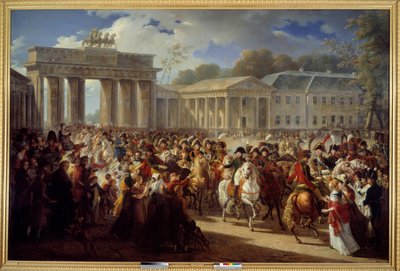 ナポレオン1世のベルリン入城、ブランデンブルク門から庭を率いて（1806年） 作： Charles Meynier