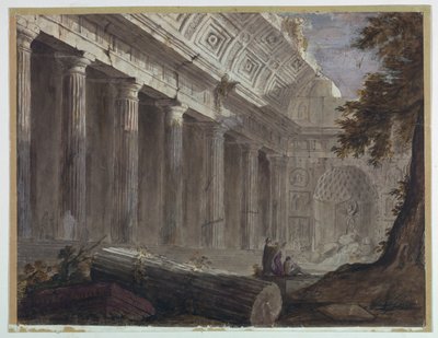 思索する人物がいる古代遺跡 作： Charles Michel Ange Challe