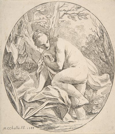 入浴中のダイアナ、1744年。 作： Charles Michel Ange Challe