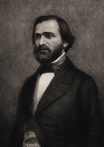 作曲家ジュゼッペ・ヴェルディの肖像 1813-1901年、c. 1850年。 作： Charles Michel Geoffroy