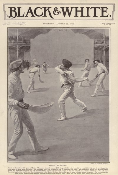 ロンドンのオリンピアで行われているバスク地方のスポーツ「ペロタ」（リトグラフ 作： Charles Mills (after) Sheldon